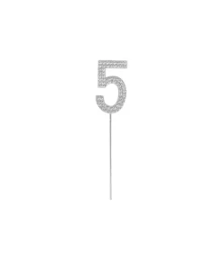 Silver Diamond Cake Topper Number 5