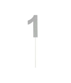 Silver Glitter Cake Topper Number 1