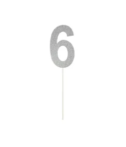 Silver Glitter Cake Topper Number 6