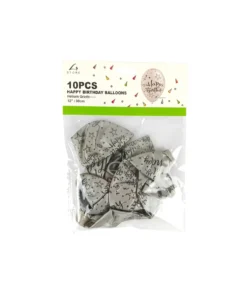 Silver Happy Birthday Balloon 12in 10pk