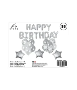 Silver Happy Birthday Balloons Assorted 28pc
