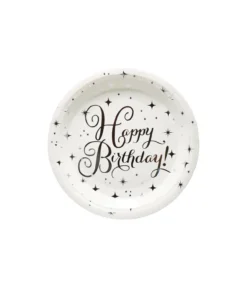 Silver Happy Birthday Paper Plates 12x9in