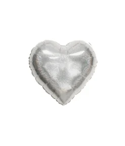 Silver Holo Glitter Heart Foil Balloon 18in