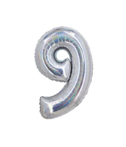 Silver Holographic Foil Number Balloon 9