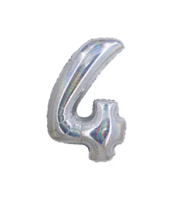 Silver Holographic Foil Number Balloon 4