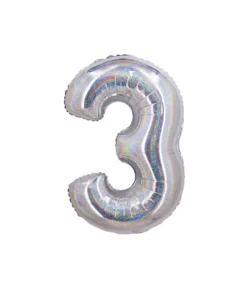 Silver Holographic Foil Number Balloon 3