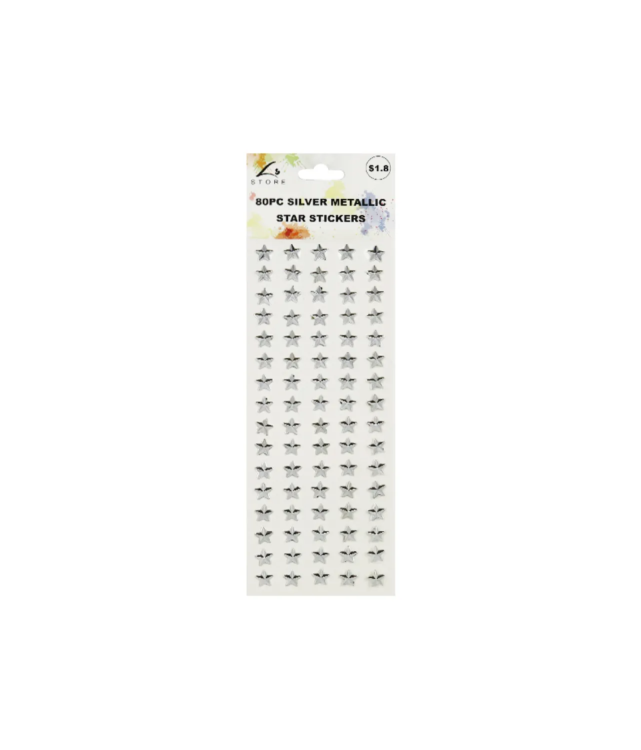 Silver Metallic Star Stickers 80pc
