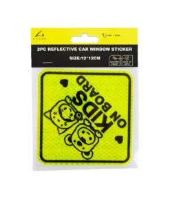 Silver & Yellow Kids on Board Reflective Car Windiw Stickers 2pc