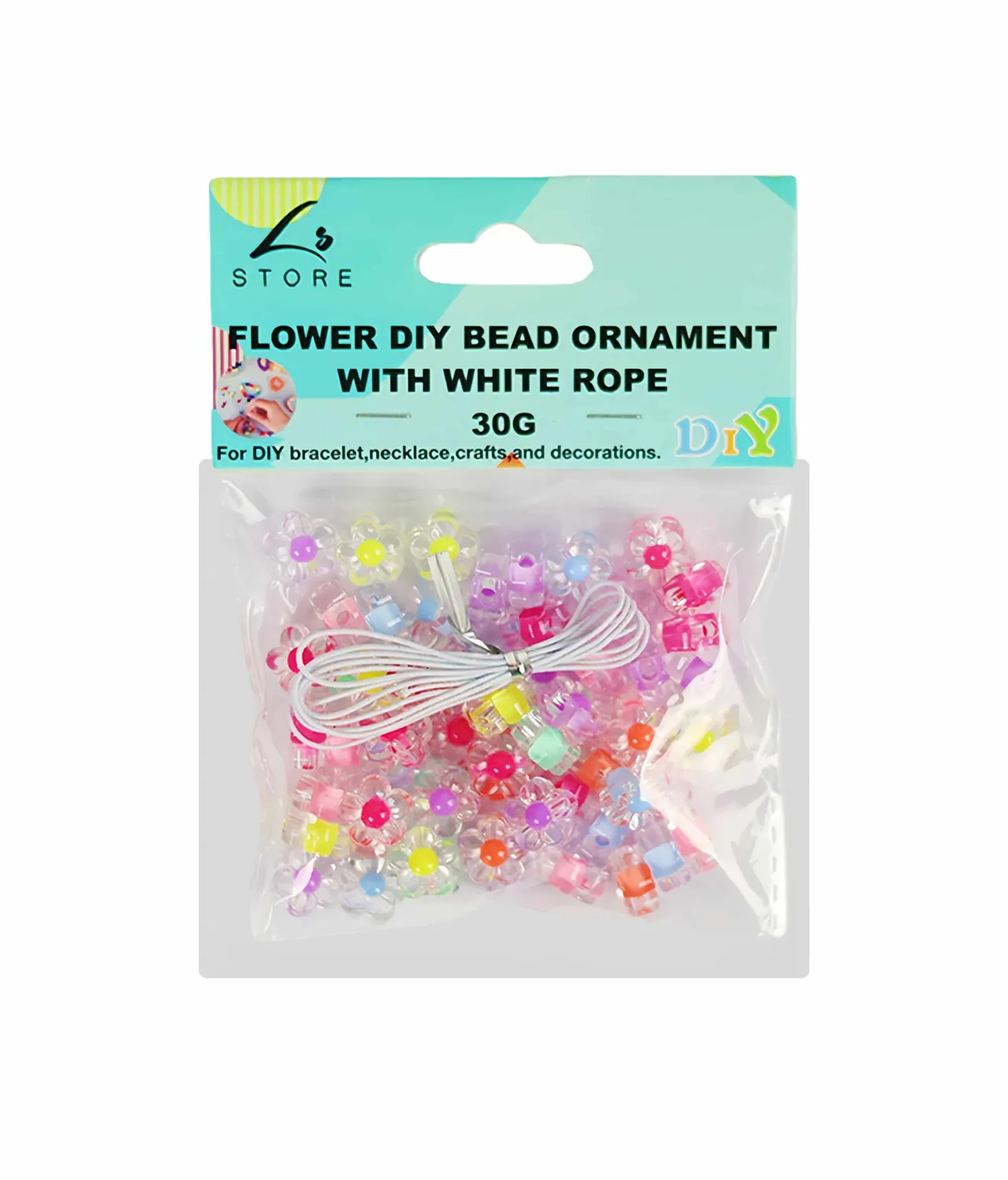 Small Flowers DIY Bead Ornament With White Rope 30g