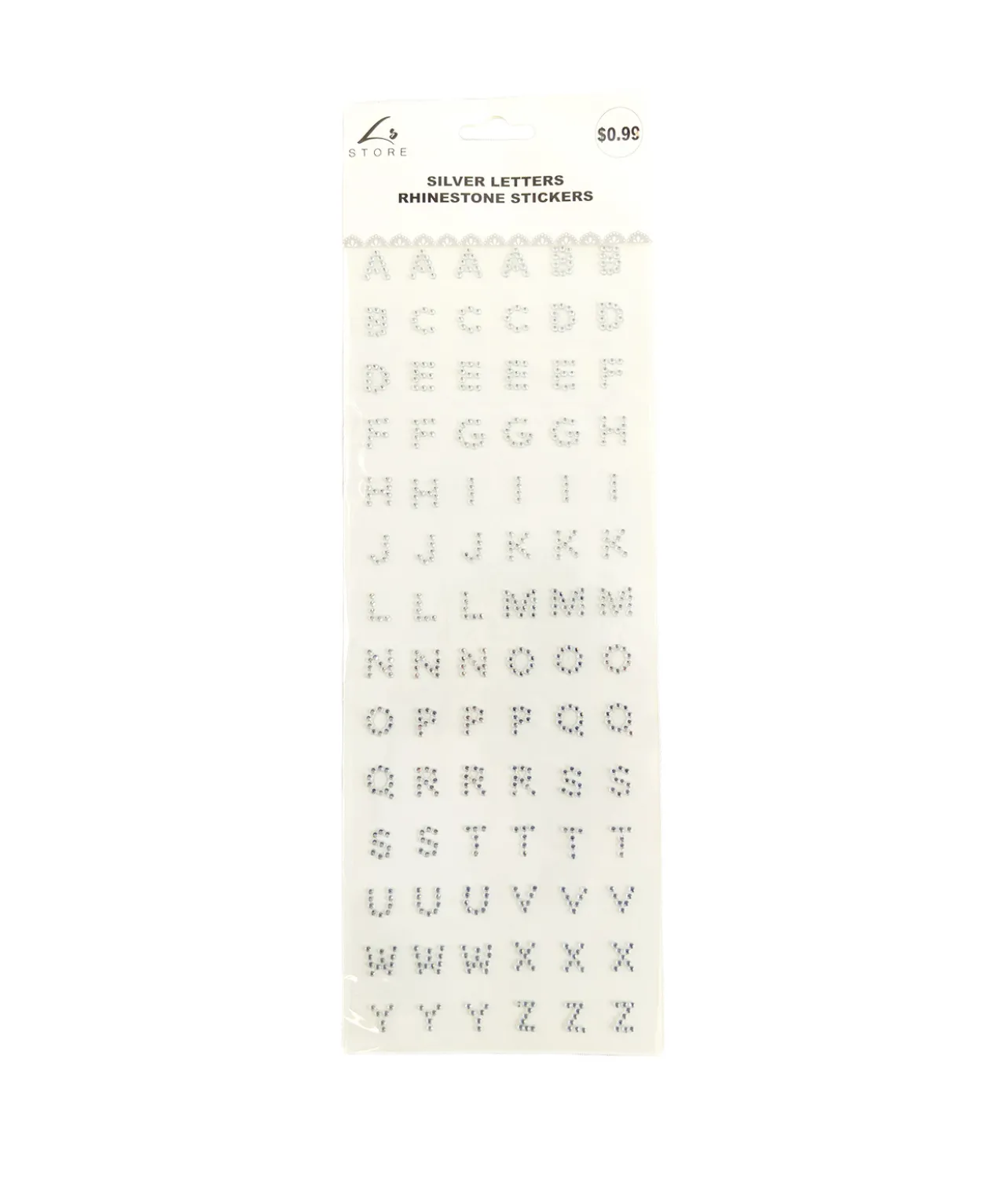 Small Silver Letters Rhinestone Stickers