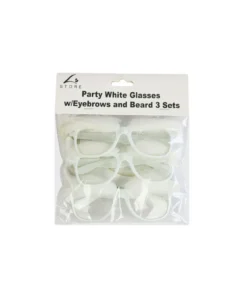 White Party Glasses with Eyebrows and Beard 3 Sets 15 x 5.5cm
