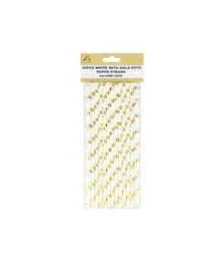 White With Gold Dots Paper Straws 40pk