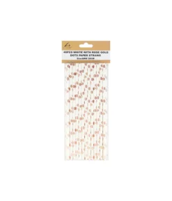 White With Rose Gold Dots Paper Straws 40pk