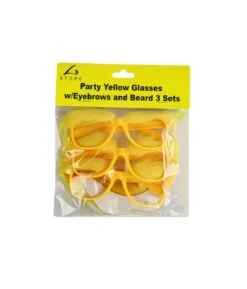 Yellow Party Glasses with Eyebrows and Beard 3 Sets 15 x 5.5cm